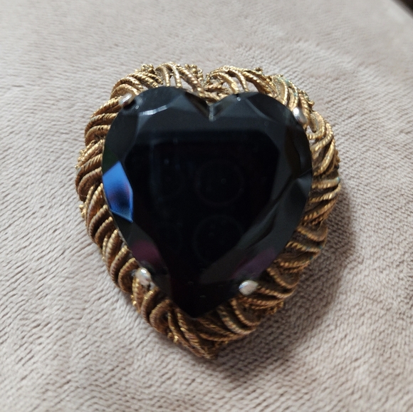 Vintage Estate Signed BSK Blue Glass Heart Shaped Brooch with Pin - Picture 1 of 2